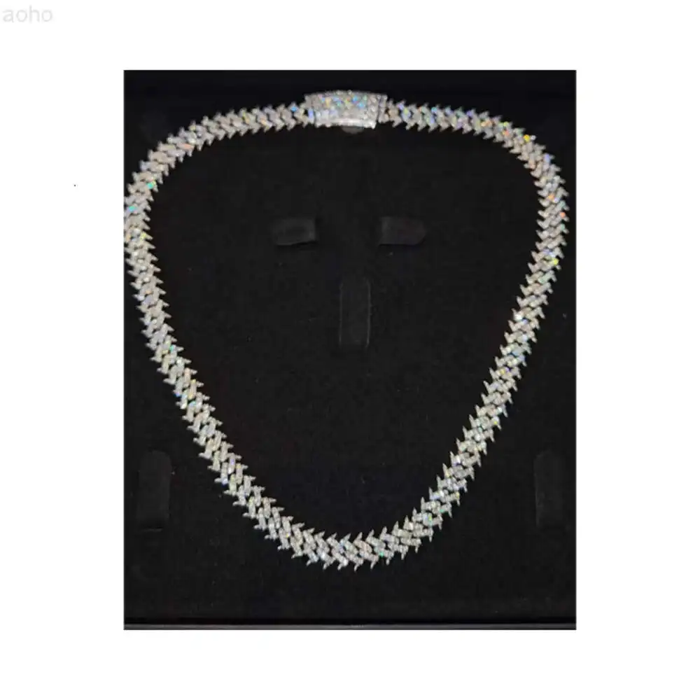 

Silver 18k White Plated Spike Set Miami Cuban Link Chain Complete with Vvs1 D-colour Moissanite Diamonds