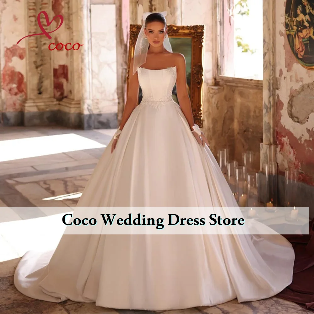 تخصيص بسيط فستاين سهرة/فساتين الحفلات فساتين زفاف الأميرة الساتان فساتين العروس مشد اللؤلؤ مثير فساتين الزفاف Vestido de novia