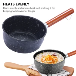 Non-Stick Sauce Pan Cooking Pot with Pour Spout Milk Saucepan Wooden Handle Stick Proof Sauce Pan 14cm for Home Kitchen