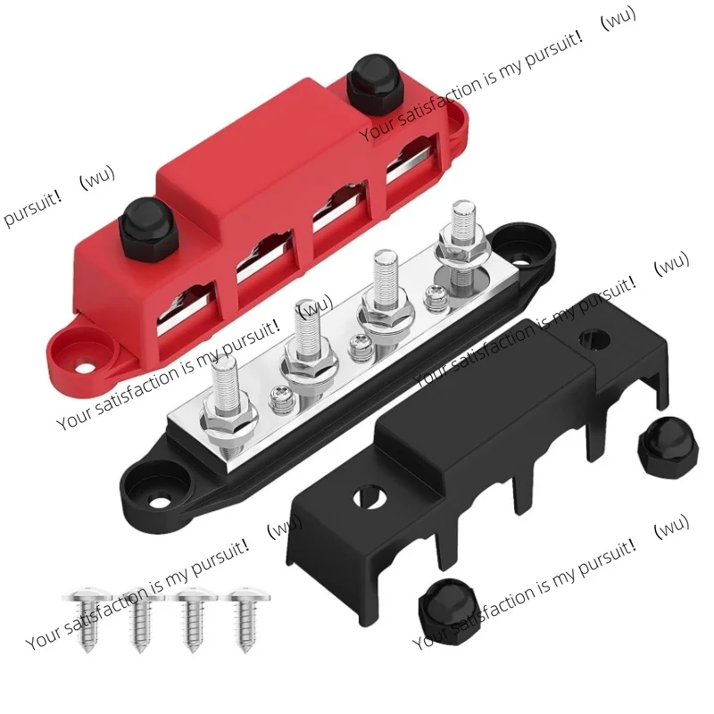 12V-48V 250A bus terminal battery distribution block, with cover M8 M10 screw 4 Suitable for cars, boats, RVs, etc