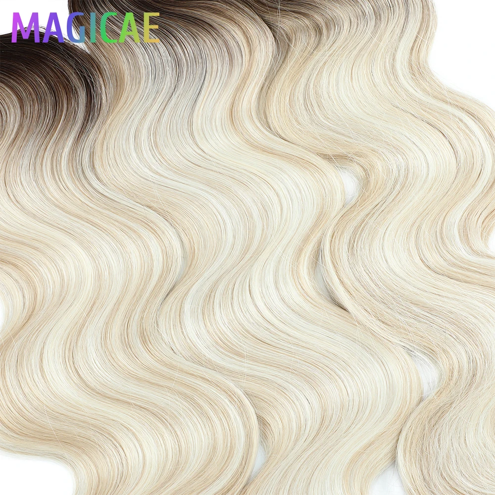 3Pcs 300G 26Inch Ombre Grey Crochet Braids Body Wave Light Ombre Brown 6# Highlight SP4/27/613 High Temperature Synthetic