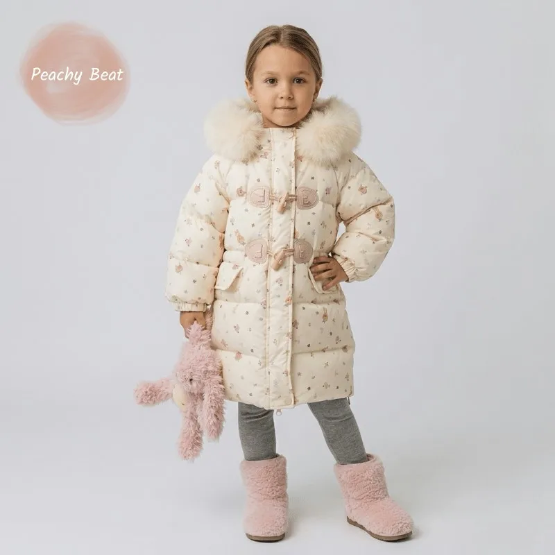 Fashion Baby Girl Cartoon Cotton Padded Long Coat Infant Toddler Child Faux Fur Hooded Thick Outwear Winter Baby Clothes 12M-10Y