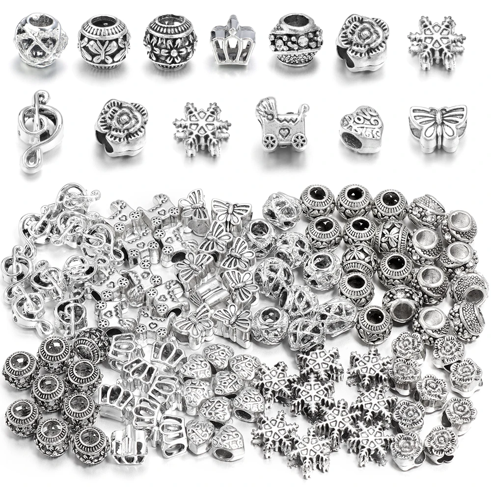 10pcs/lot Alloy Large Holes Beads Simple Pendant Charm Beads Fit DIY Original Pandora Bracelet Jewelry Making Accessories