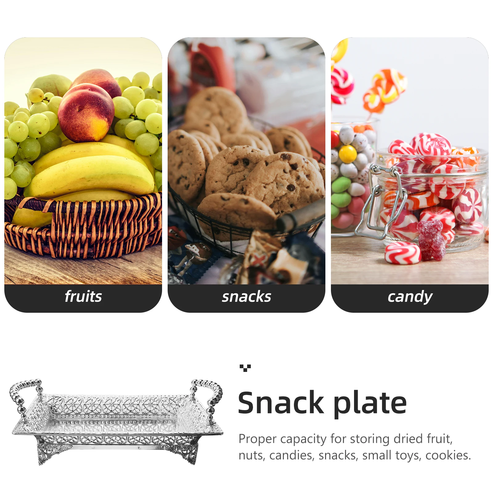 

Fruit Plate Candy Coffee Table Tray with Handle Metal Dried Corner Cabinet Organizer Trays European Style Food Dish