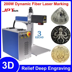 3D Relief Deep Engraving Machine 200W JPT Mopa Fiber Laser Marking Cutting Machine 3 Axis Laser Engraver for All Metal Jewelry