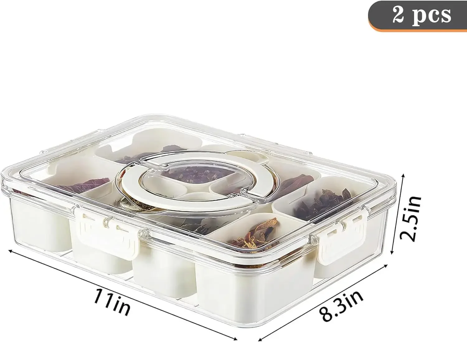 2Pack Divided Veggie Tray w/ Lid and Handle 8 Compartment Serving Tray w/ Dividers Portable Travel Snack Containers  USA