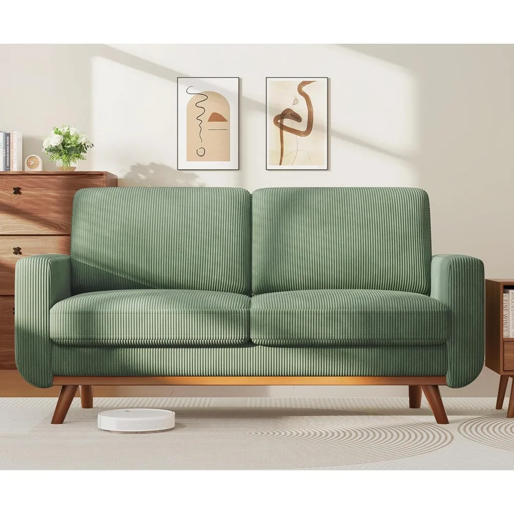 

68" Loveseat Sofa - Green, Comfy Corduroy with Spring Cushion, Solid Wood Frame, Modern Deep Seat, Living Room, Office Couch