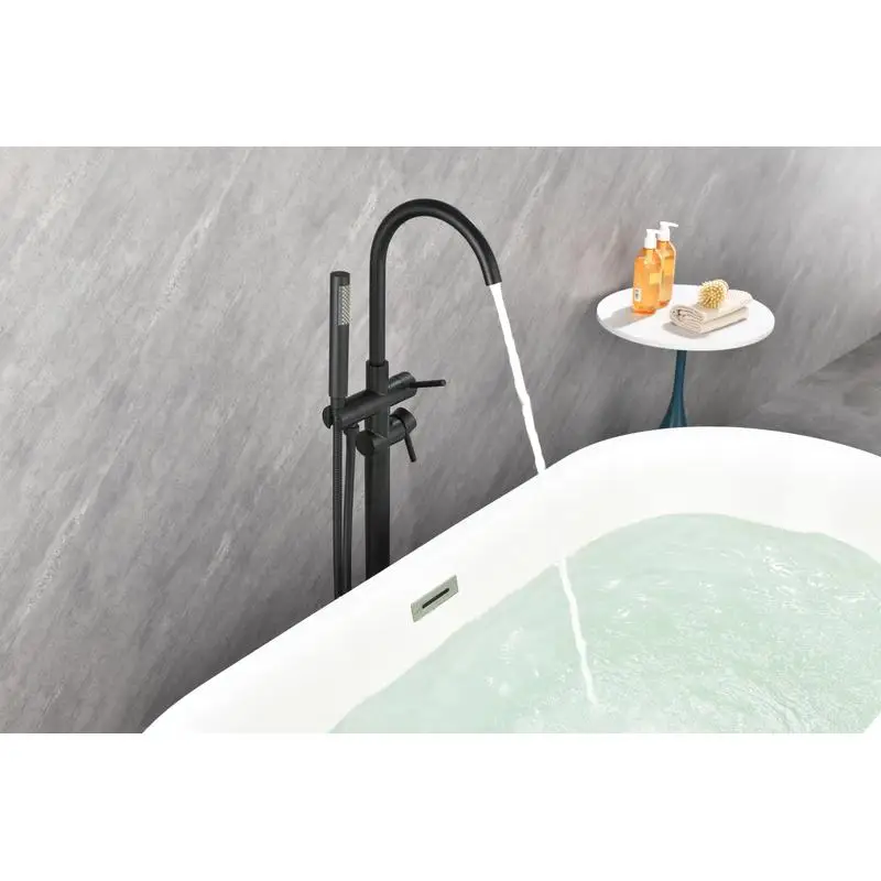 

High Flow Freestanding Tub Filler Faucet with Handheld Shower and Swivel Spout in Matte Black Finish