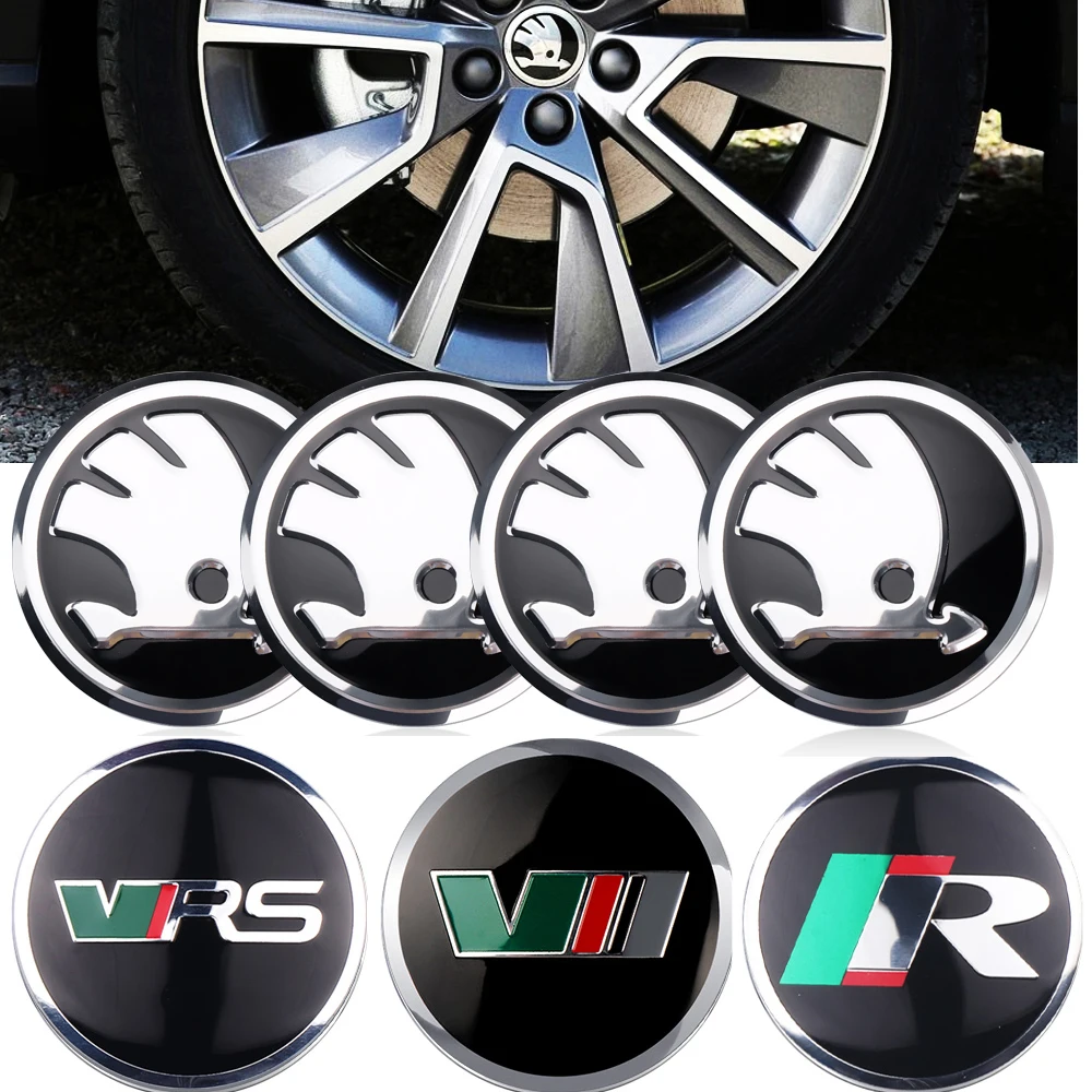 4pcs Car Wheel Center Hub Caps Rim Cover Badges 56mm Wheel Lid Sticker For Skoda VII VRS R Yeti 2 3 a5 Fabia Kodiaq Rapid Karoq