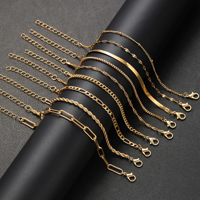 9Pcs/Set Boho Retro Gold Color Bracelet Set Thick Twist Cuban Chain Bracelet for Women Trendy Quality Stackable Jewelry Gift New