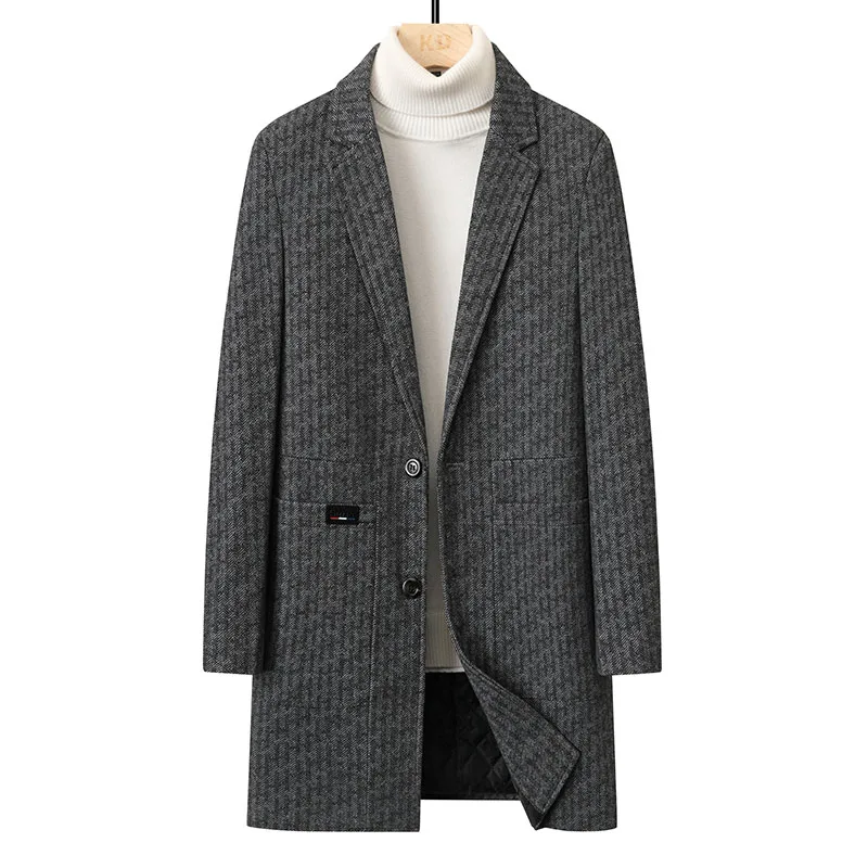 

High-quality men's autumn and winter fashionable and stylish mid-length bestsellers with herringbone pattern and cotton fabric