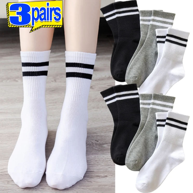 1/3pairs Women Socks Japanese Fashion Autumn New Novelty Solid Color Cotton Sports Socks for Girls Preppy Striped Socks Casual