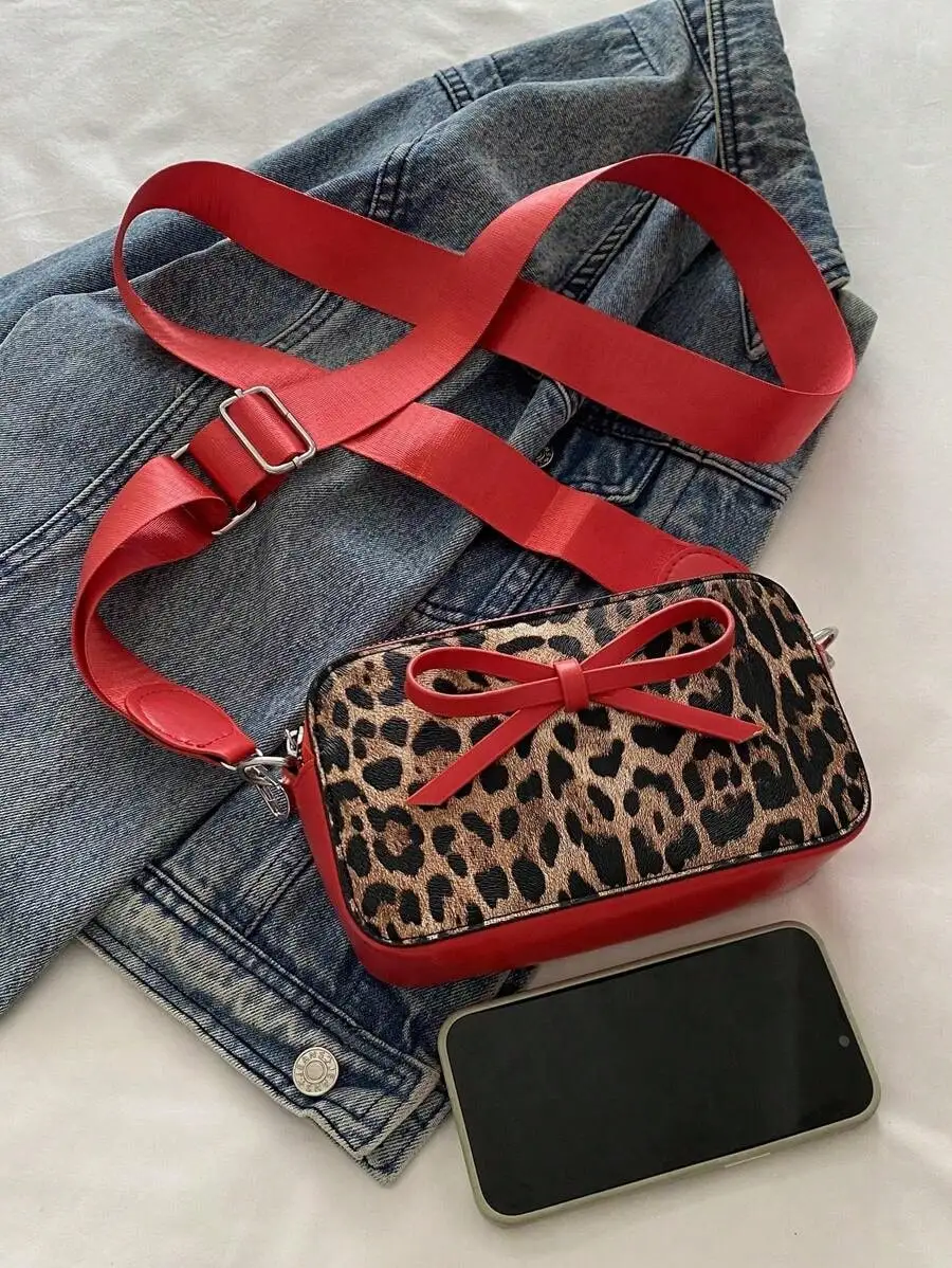 حقيبة كتف صغيرة بلون الحلوى على شكل الفهد - حقيبة كروس/كاميرا/مستحضرات تجميل معدنية للفتيات #1