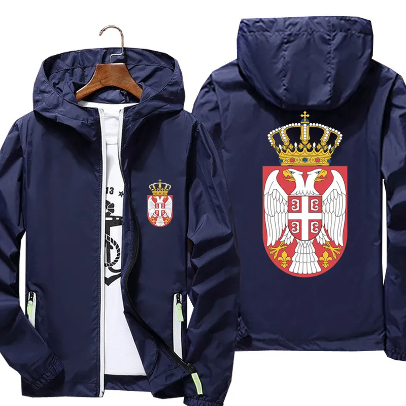 The Coat Of Arms Of Serbia Zipper Men\'s Hooded Male Windbreaker Reflective Coat Hoodies Jacket Unisex Zipper Pilot Parkas 7XL