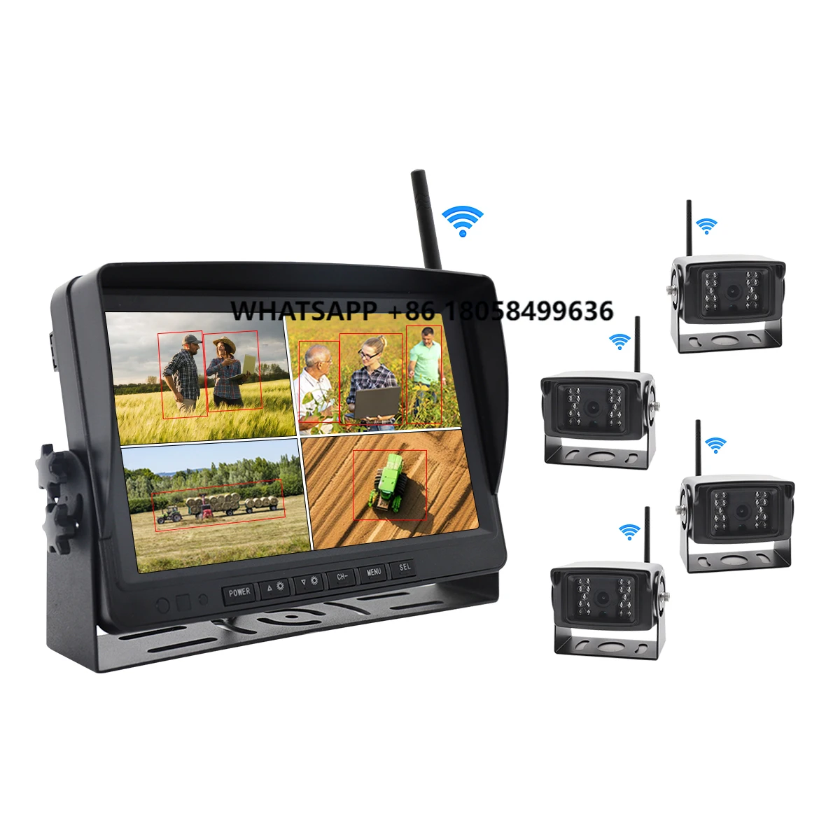 

YWX AI HD Split View Montor Wireless Forklift Agricultural Cameras AI Pedestrian Detection Wireless Rearview Montor System
