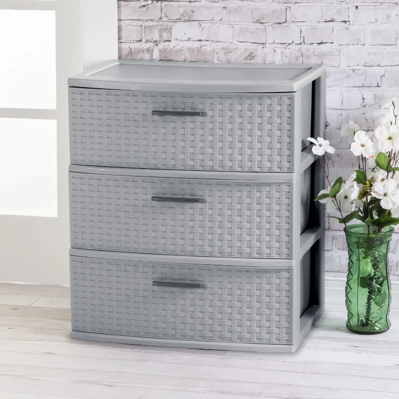 

3 Drawer Wide Weave Tower Plastic, Cement, Case of 1