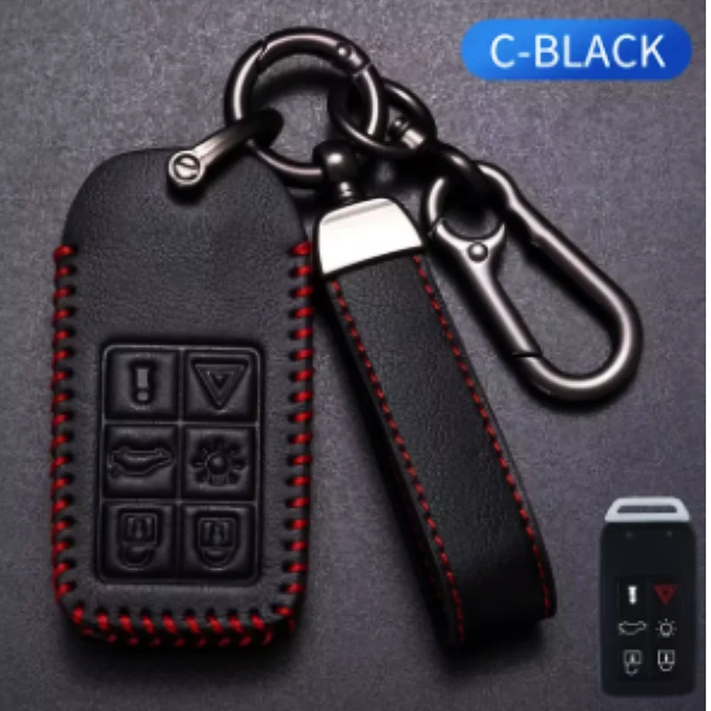 

Oli Leather Car Key Case for Volvo S60 V60 V70 S80 XC70 XC60 2008-2017 5/6 Buttons Remote Keyless Case