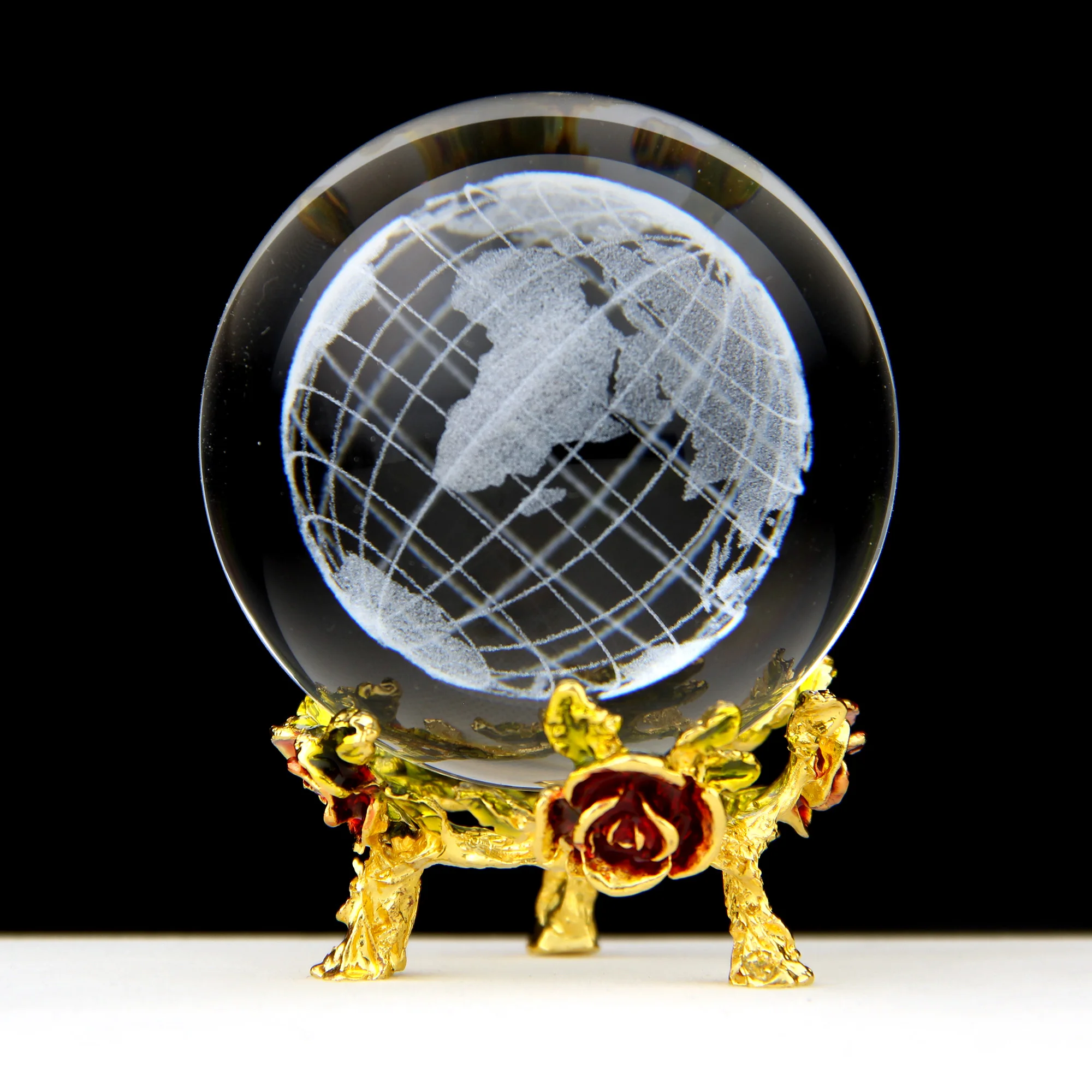 60mm Crystal Ball 3D Planets animals cat oceans whale Glass Ball Home Decor Accessories with Rose Stand Christmas birthday gift