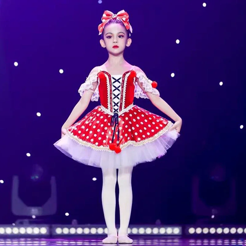 Children Ballet Skirt Cherry Radish Performance Costume Swan Dance Ballet Dress Girls Red Princess Dress Stage Wear Suits