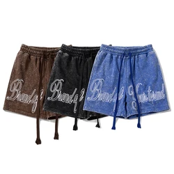 High Brand Washed Old Casual Sports Shorts Contrast Embroidered Letter Straight Shortpant