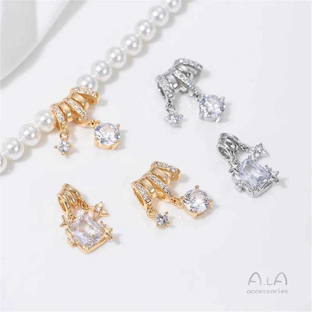 

14K Gold-plated Inlaid Zircon Multi-layer Tube Bead Gemini Pendant Rectangular Zirconium Mango DIY Pearl Necklace Pendant