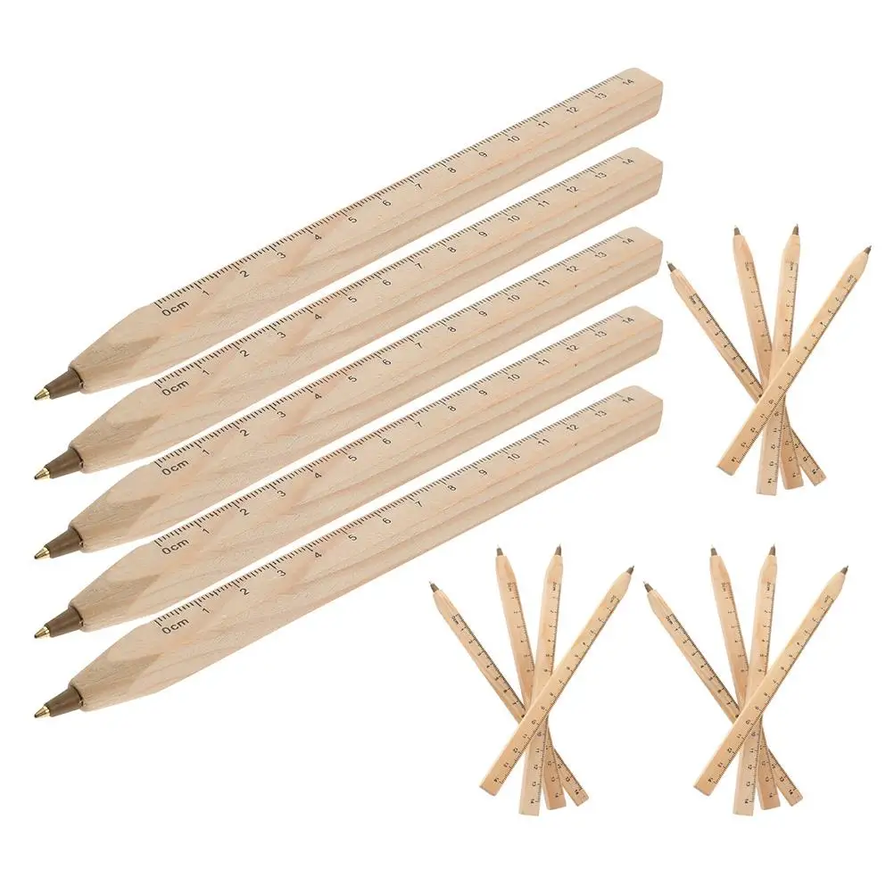 20 Pcs Solid Wood Ballpoint Pen Degradable Carpenter Pens Ink Construction Ruler