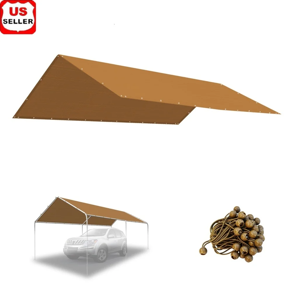 10x20ft Waterproof Carport Canopy Replacement Cover with Bungee Fasteners UV Protection Outdoor Events and Shelters