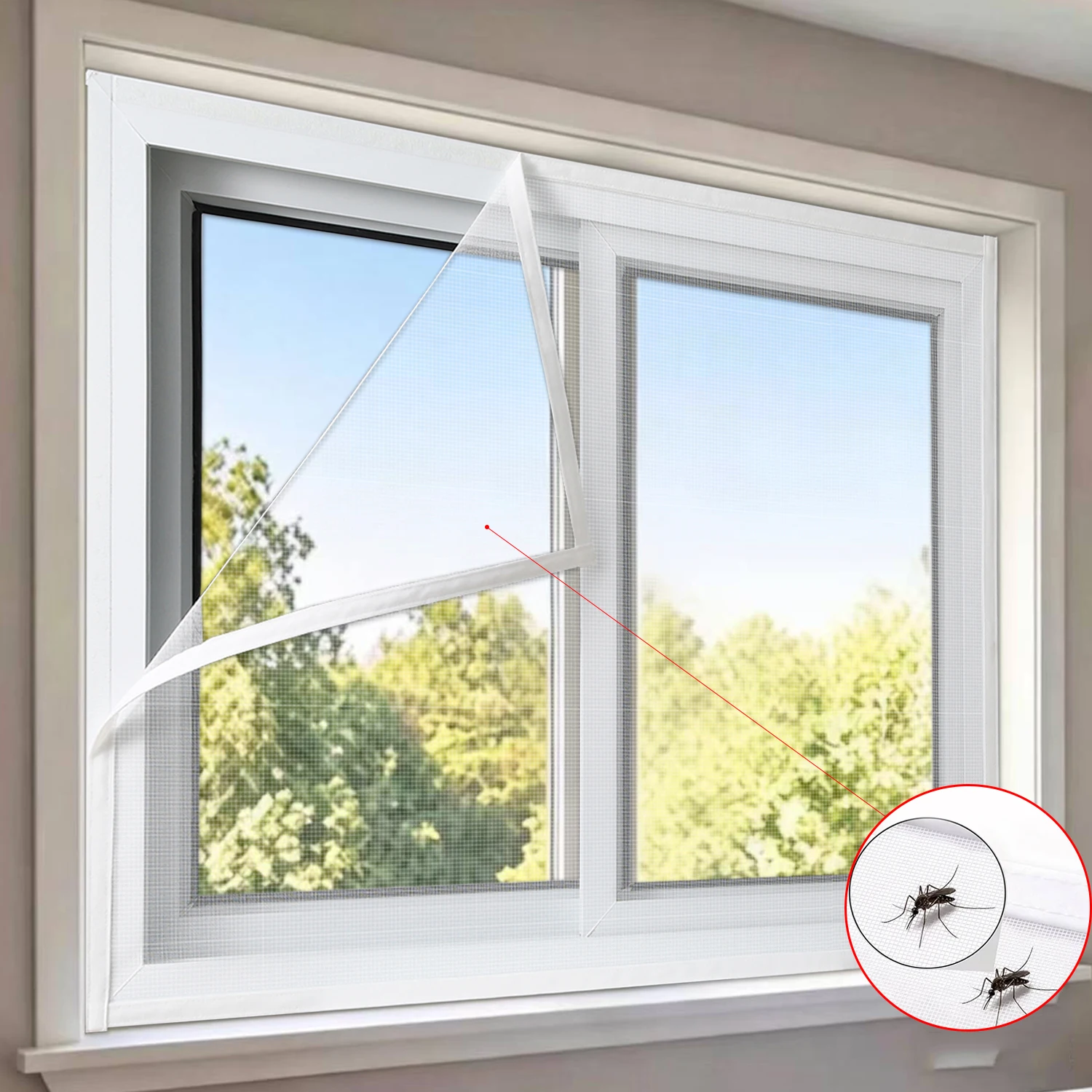White Mosquito Screen Windows, Curtains and Window Accessories, Self-Adhesive Mosquito Nets, No Perforations, Easy to Install
