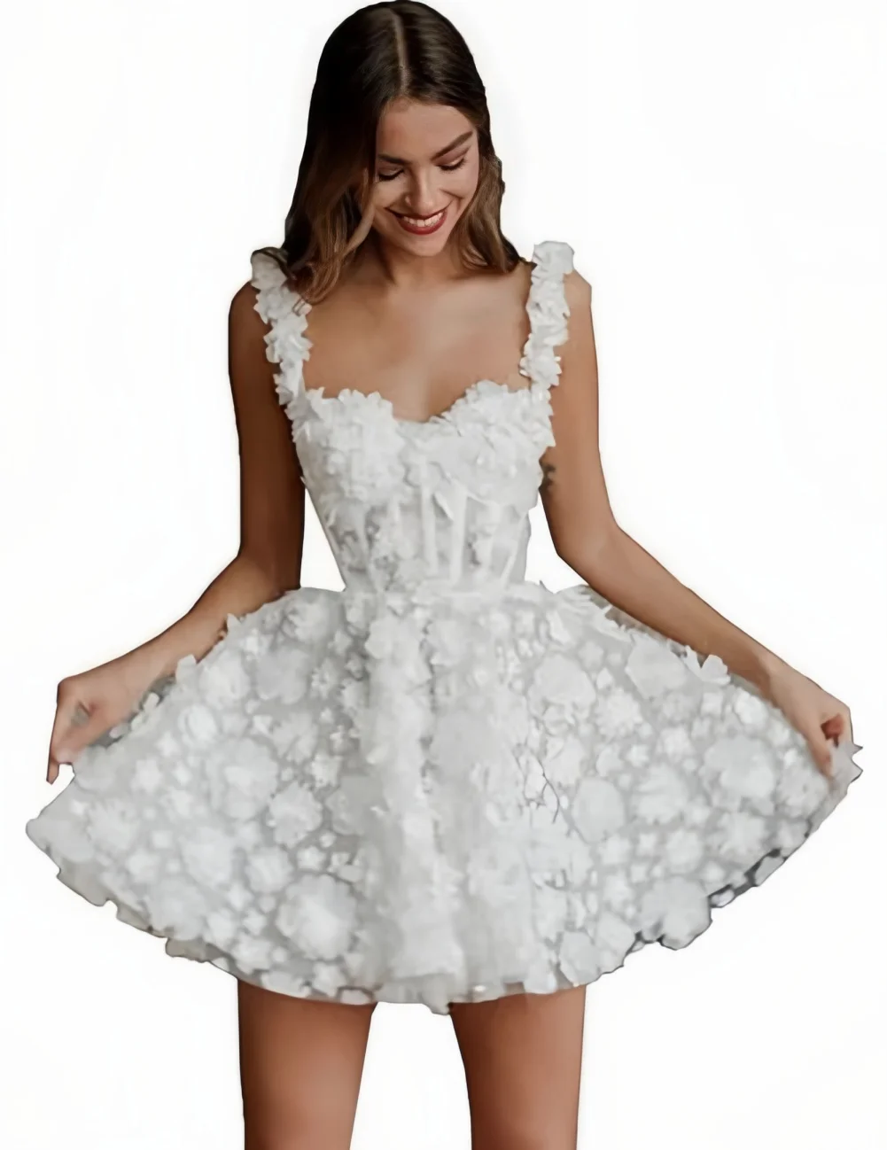 White Short Wedding Dress for Bride Floral Applique Bridal Dresses Sweetheart Short Homecoming Dresses Mini Prom Dress