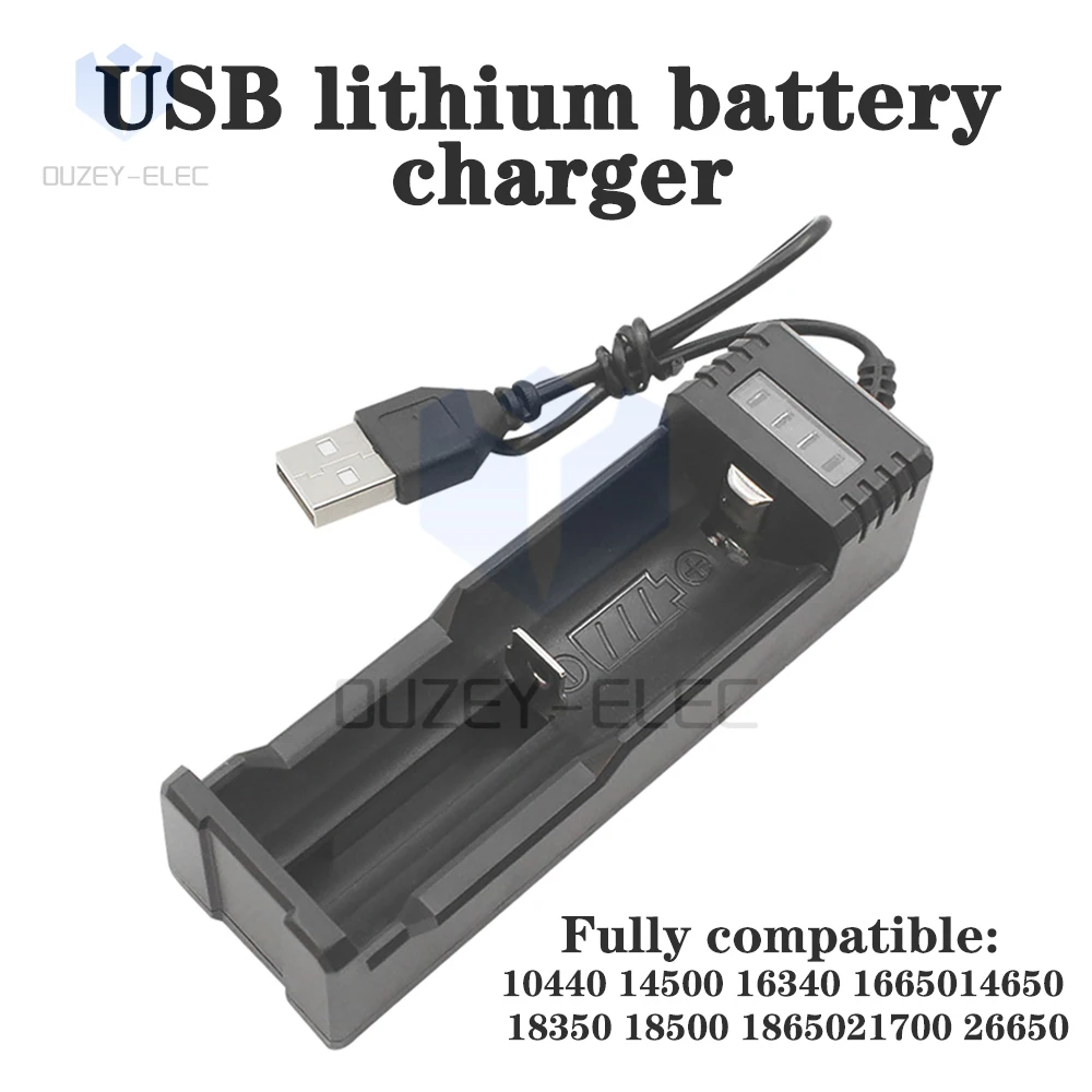 Universal USB Smart Single Slot Charger 18650 Lithium Charger for 14500 16650 14650 18500 26650 DC 5V Lighting Power Bank