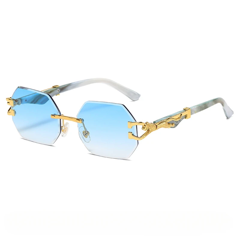 Lunettes de soleil vintage sans monture pour femmes, nuances polygonales, marque de luxe, nickel é, mode, décor léopard, lunettes de soleil, UV400