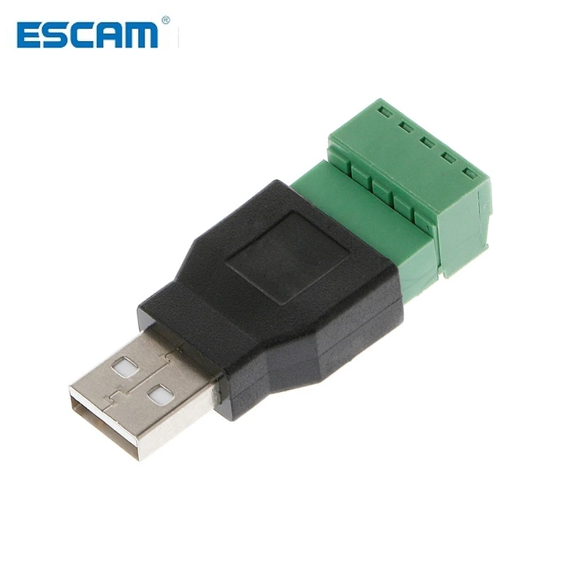 ESCAM 1Pcs USB female to screw connector USB plug with shield connector USB2.0 Female Jack USB female to screw terminal