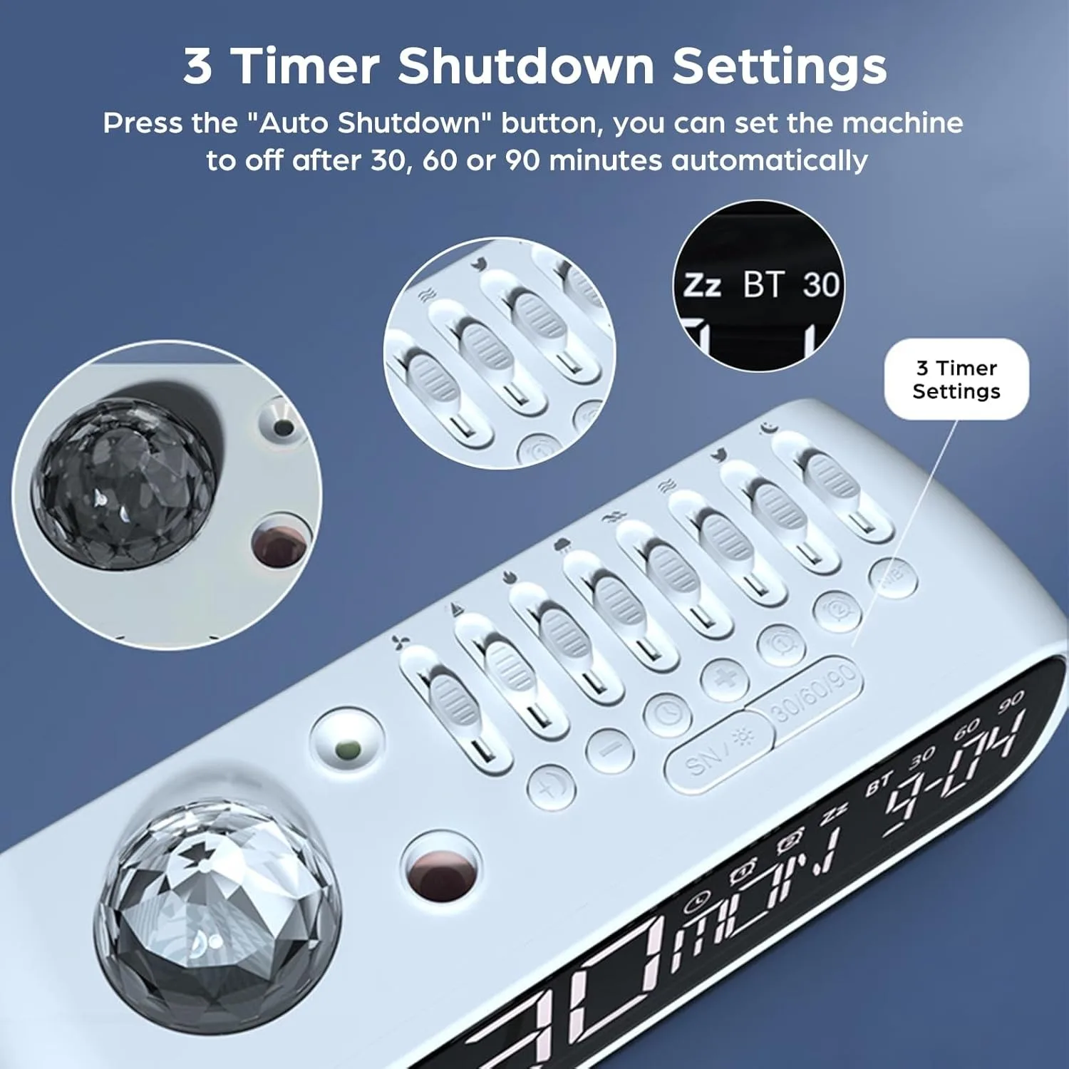 Altavoz Bluetooth con ruido blanco, luz de proyección nocturna estrellada, ayuda para dormir, barra de sonido, despertador, caja de música, temporizador para dormir, regalo para niños