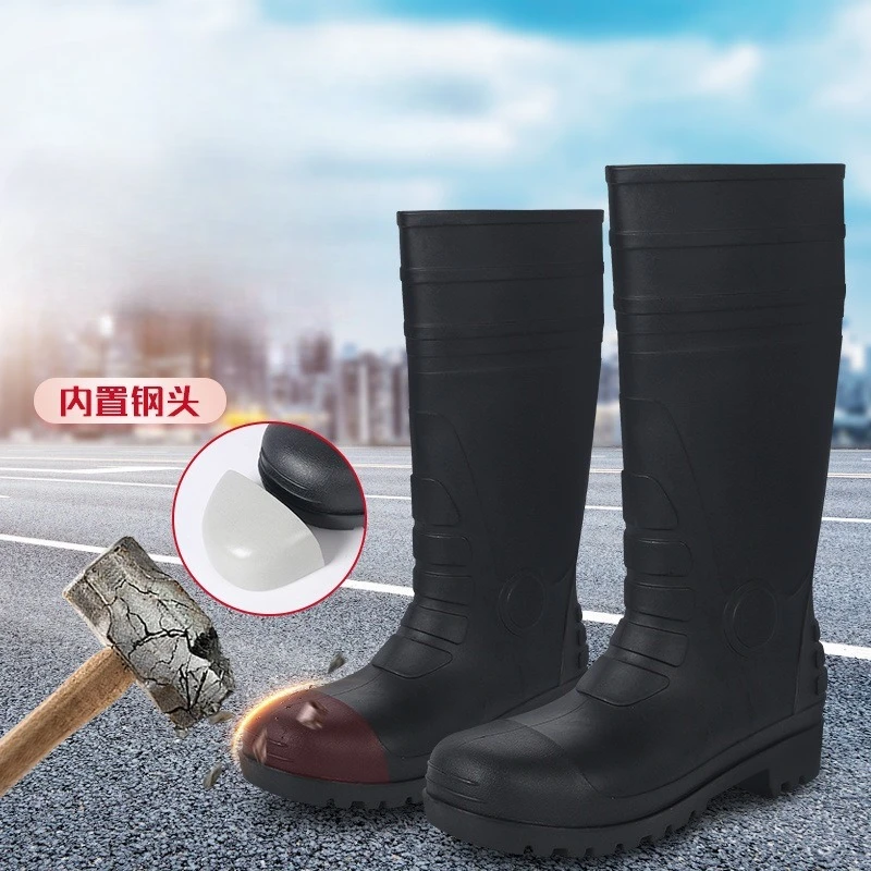 

Men Rain Boots Steel Toe Platform Boots Waterproof Non-slip Rain Shoes Anti-smash Anti-stab Work Shoes Slip-On Anti Crush Boots