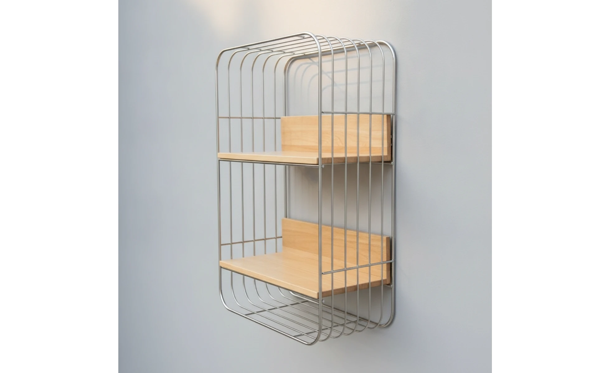 Wall-Mounted Storage Rack Two-Tier Shelf with Wooden Boards Open Shelf Rack Stainless Steel Furniture Metal Frame for Kitchen