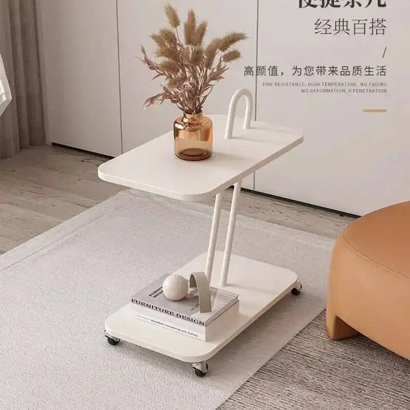 Modern Accent Table Wood Casters Acacia Side Table For Bedroom Sofa Space-Saving Functional Furniture