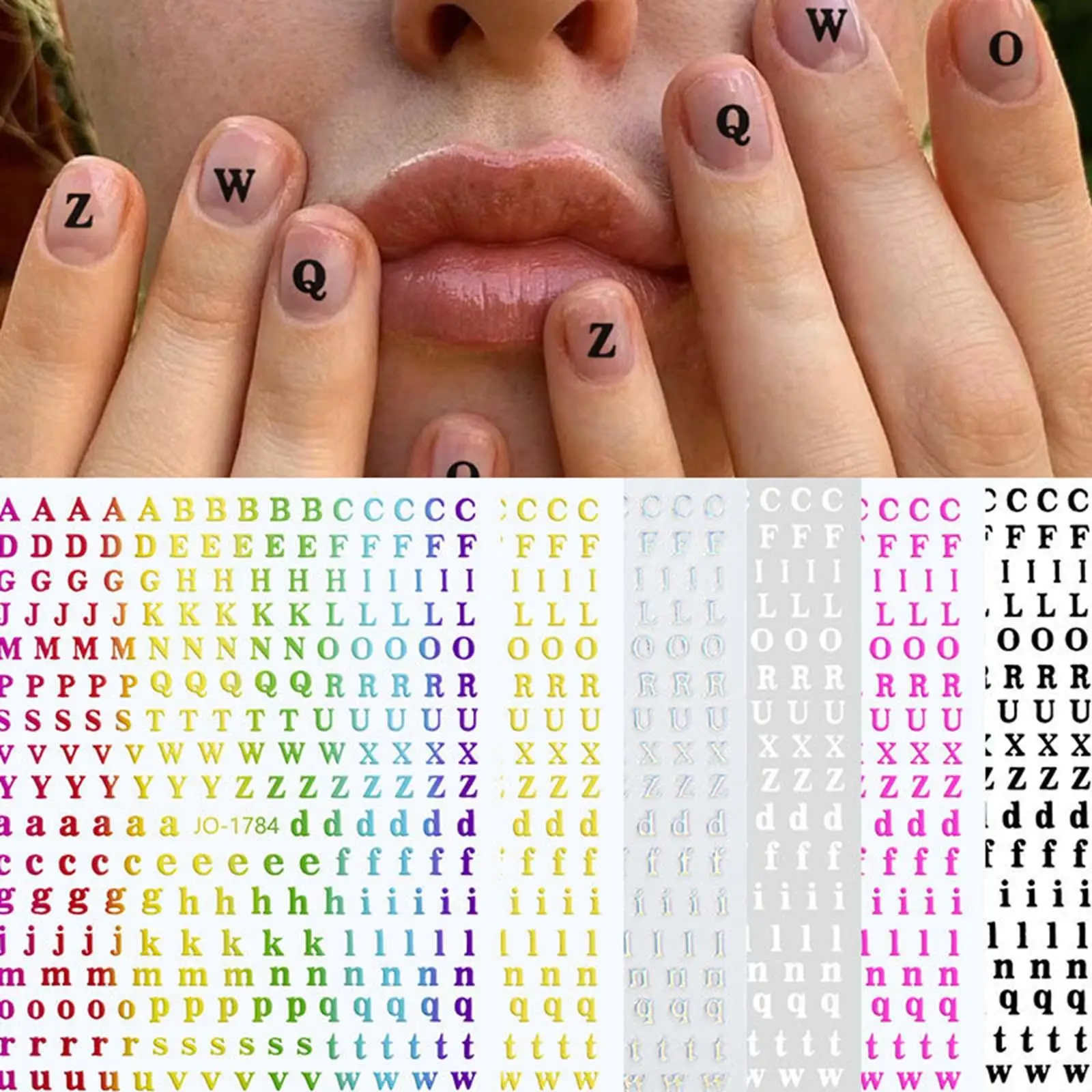 6 Sheets 3 Nail Stickers 26 English Alphabet Multicolor DIY Holographic Nail Decals Decoration for Women Girls