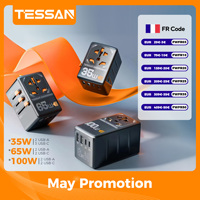 TESSAN 100W GaN Universal Travel Adapter with USB &Type C Fast Charging International Plug Adapter EU/UK/USA/AUS Plug for Travel