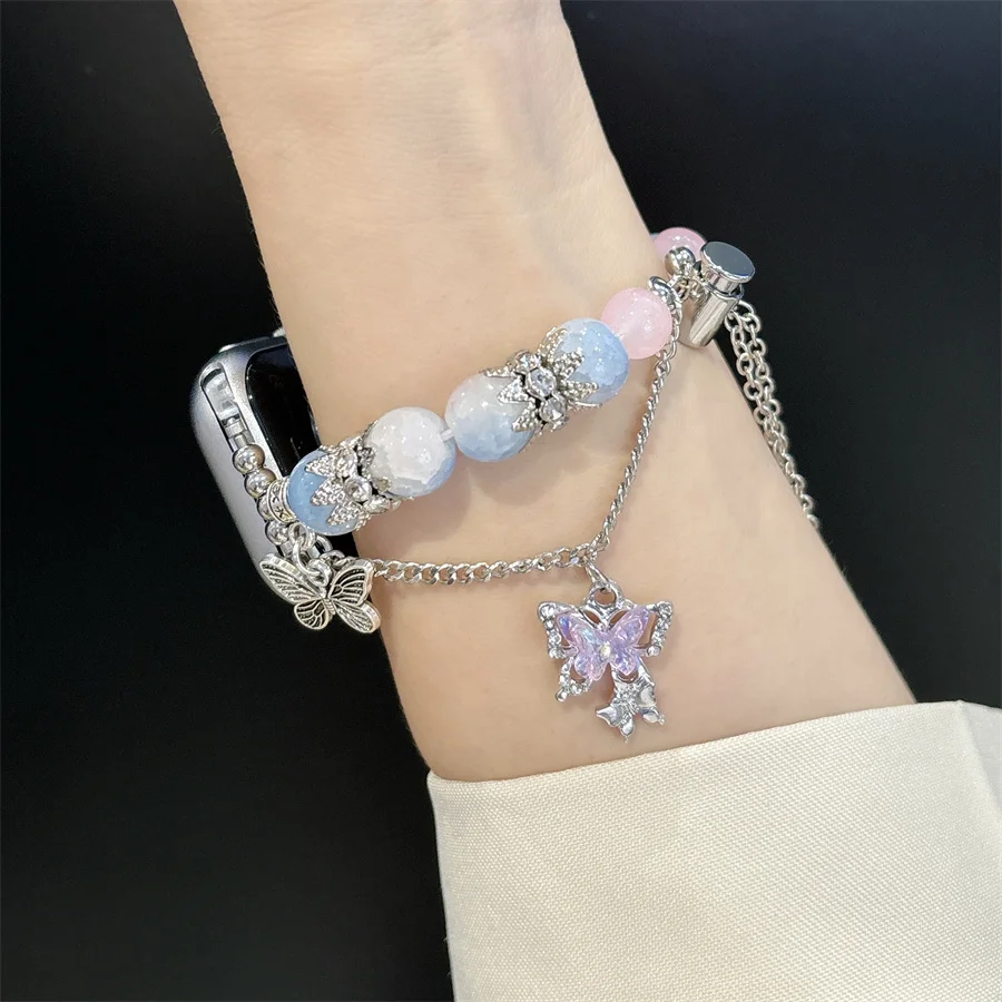

Summer new beautiful glass bead dreamy butterfly compatible with iWatch strap 38mm 40mm 41mm 42mm 44mm 45mm 49mm for women, fash