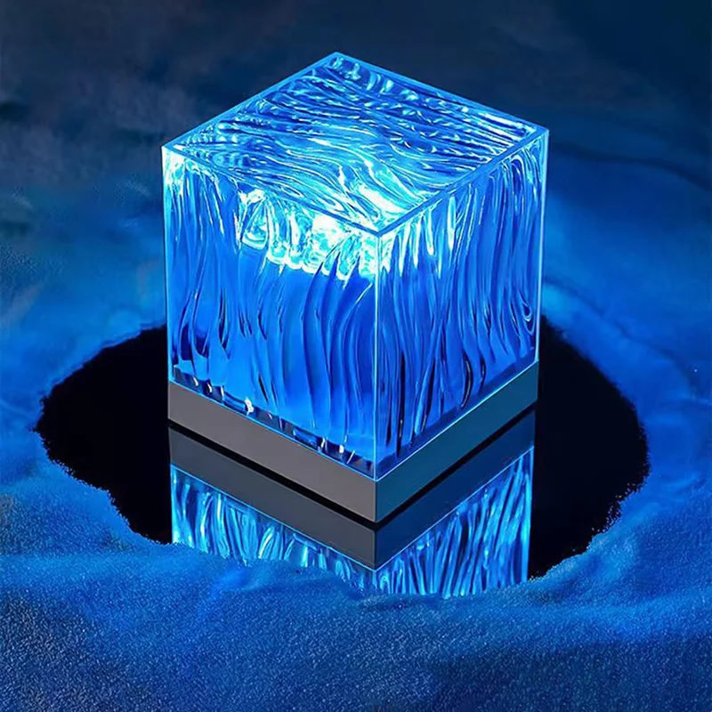 

Aurora Borealis Projection Lamp 3D Dynamic Rotating Water Ripple Cube Colorful Atmosphere Lamp LED Table Light Home Decoration