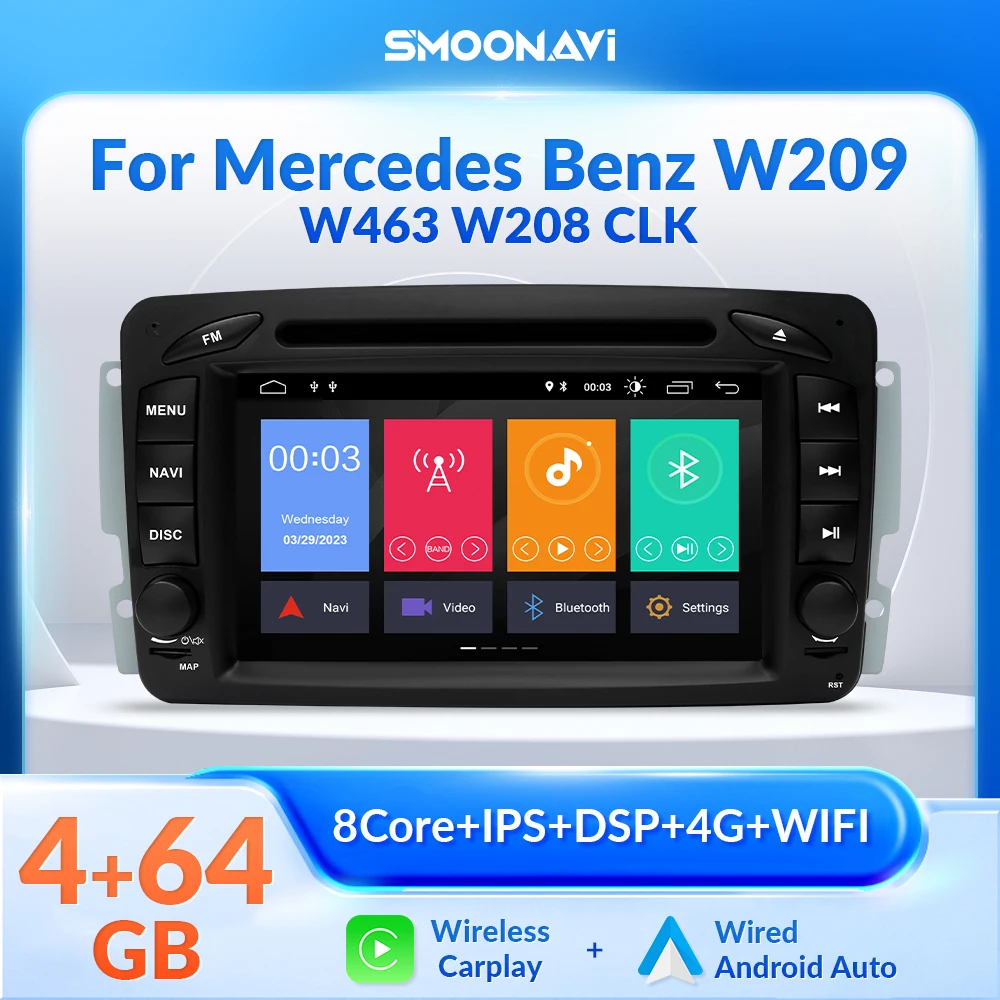 4G Wifi Wireless Carplay Android 12 Car DVD Player For Mercedes/Benz/W209/W168/M/ML/W463/Viano/W639/Vito/Vaneo Mutimedia DSP RDS