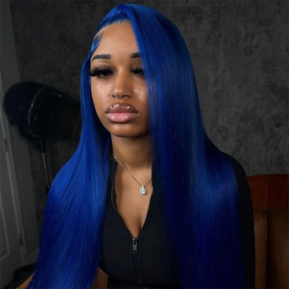 

High Quality Navy Blue 13X6 Straight Lace Front Human Hair Wigs On Sale 13X4 hd Brazilian 30 Inch Royal Blue Colored Lace Front