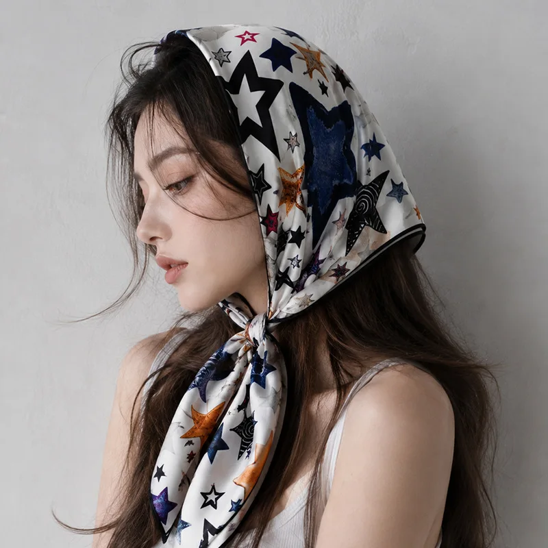 Y2K Sweet Cool Style Graffiti Star Bandana Headscarf Women Novelty Hair Tie Headwear Photo Atmosphere Wrap Silk Scarf