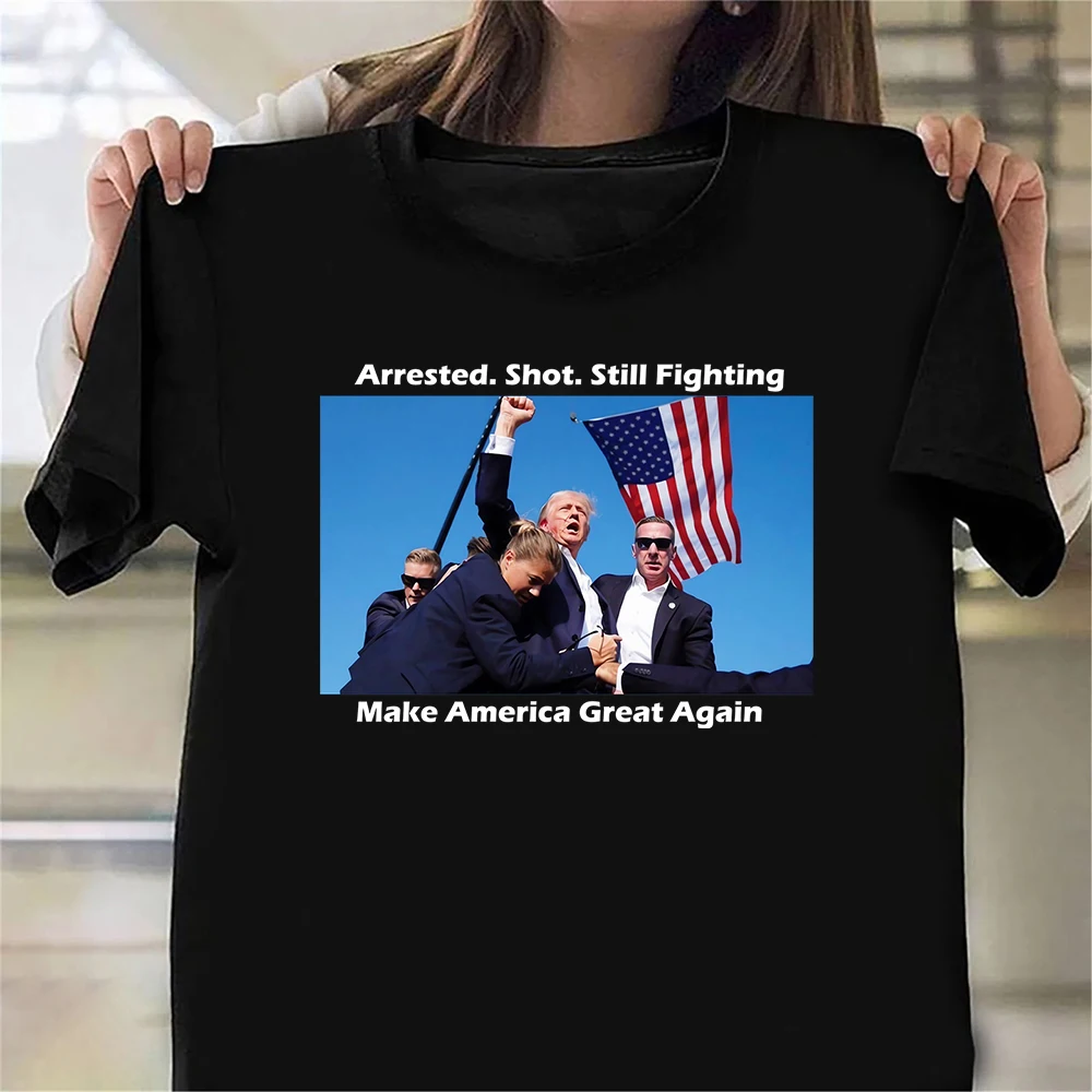 CLOOCL Trump MAGA T-Shirt  Arrested. Shot. Still Fighting Shot Assasanation Attempt Printed Short Sleeve Tees Cotton T Shirts