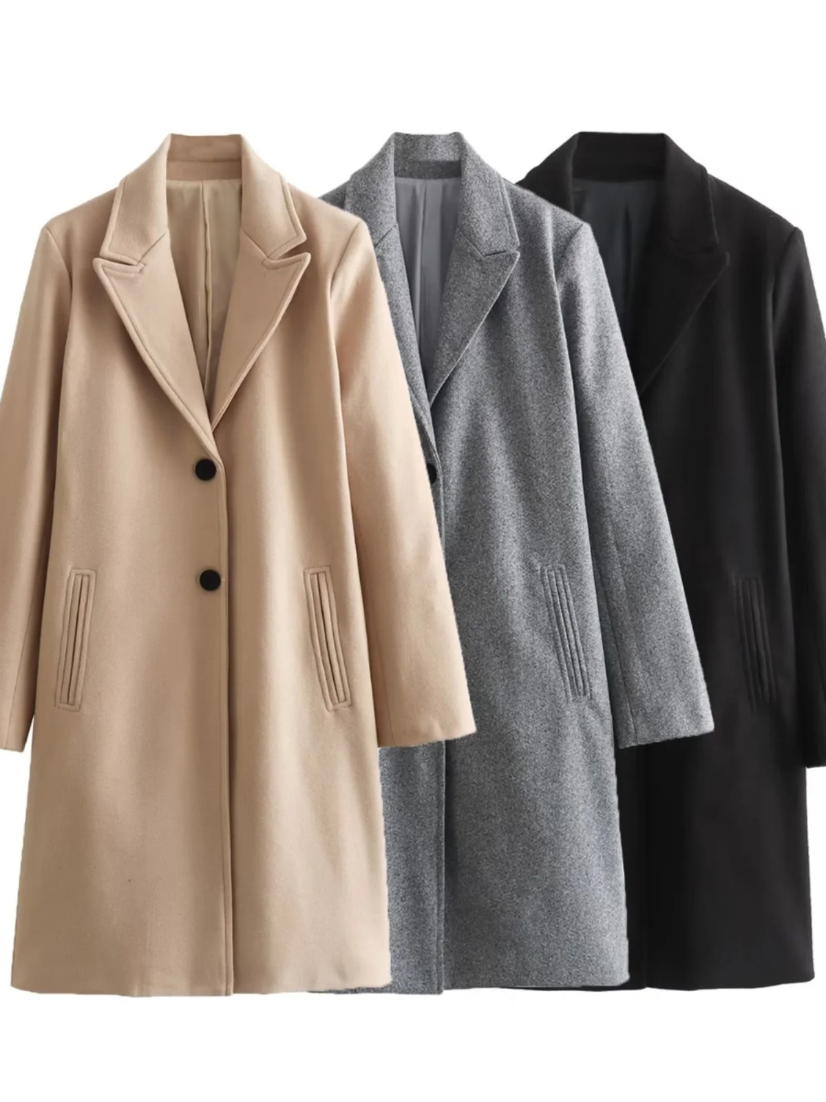 

Женское мягкое шерстяное пальто, новое осенне-зимнее длинное облегающее верхнее белье с отложным воротником на одной пуговице