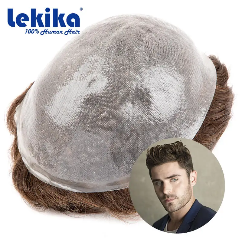 

PU Toupee Men 0.08MM Double Knots Durable Men's System Unit 6 Men Wigs 100% Natural Human Hair Wig Male Hair Prosthesis for Men