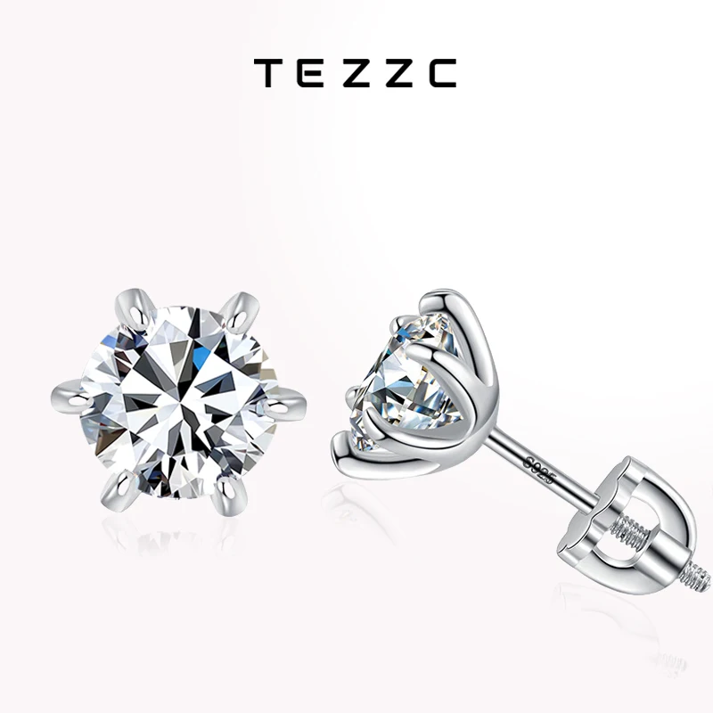 

Tezzc Moissanite Earring 925 Sterling Sliver Plated with Gold Plated Gem Earring Stud for Women Fine Jewelry with Certificates