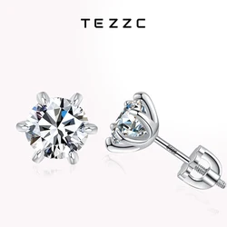Tezzc Moissanite Earring 925 Sterling Sliver Plated with Gold Plated Gem Earring Stud for Women Fine Jewelry with Certificates