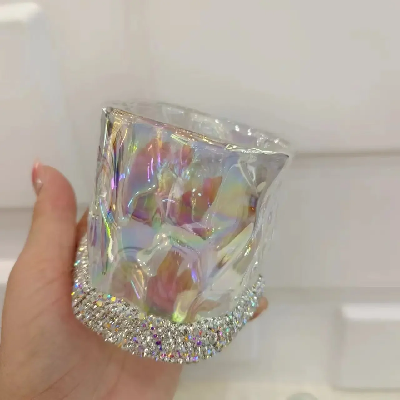 200ml Sparkling Rheinstone Cup Mug Transparent Glass Cocktail Whisky Cup Twisted Cold Drink Milk Water Bottle Wine Glasses