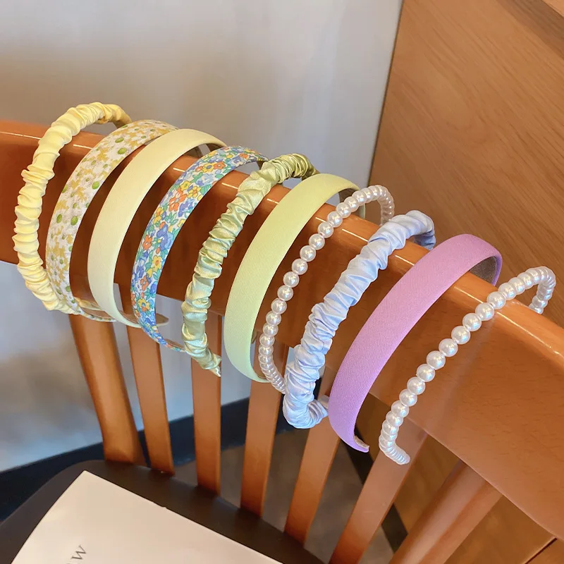 

2023New Mix And Match Little Fresh New Macaron Women Press Sponge Korean Pearl Headband Hair Clip Hair Bundle Princess Headdress